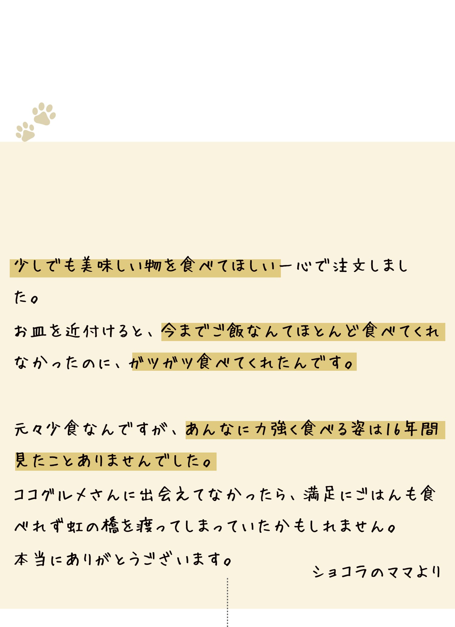 愛犬のショコラは元々少食でドッグフードをあまり食べてくれませんでしたが、ココグルメなら食べてくれました