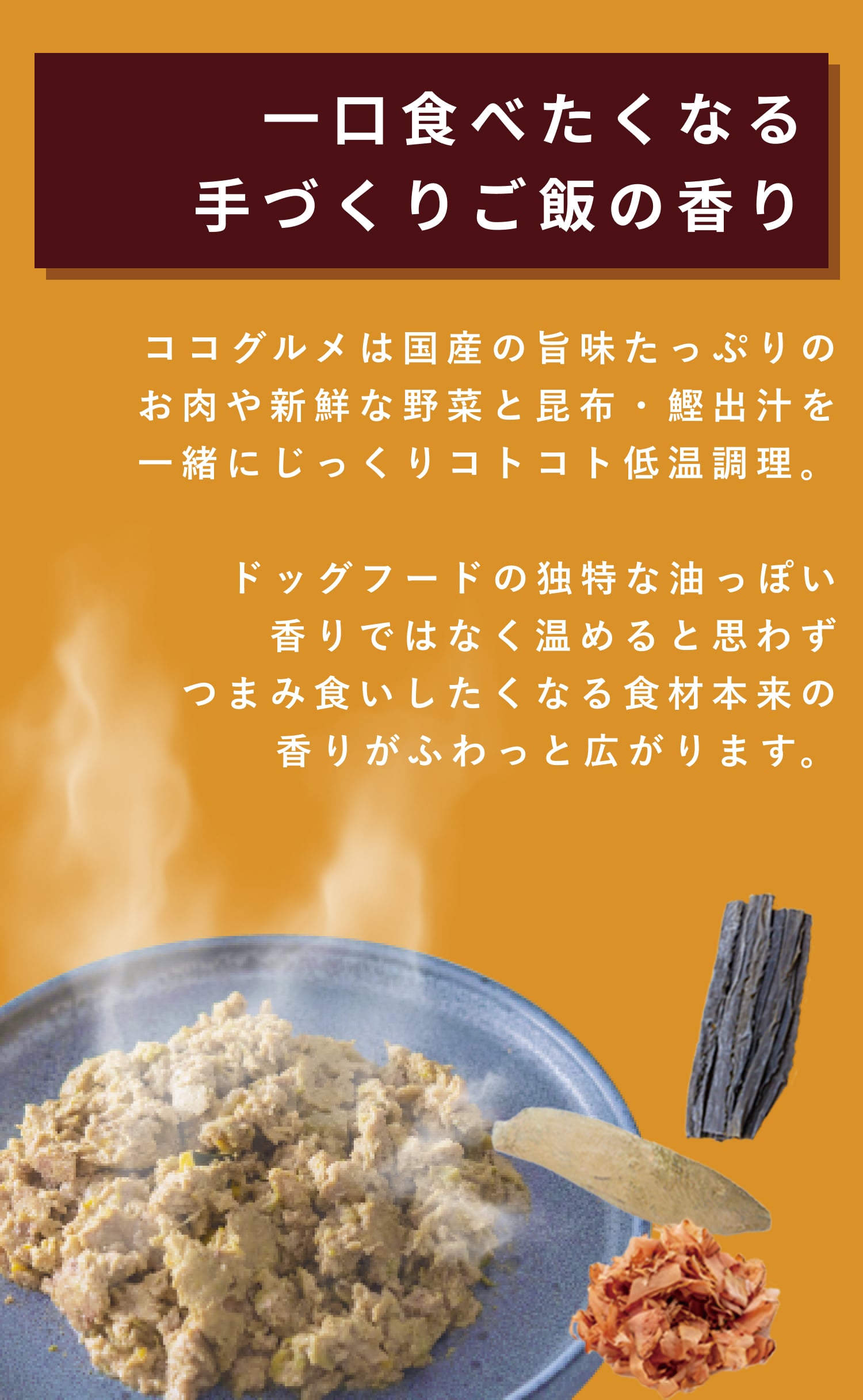 ココグルメにある、一口たべたくなる、手作りごはんの香り